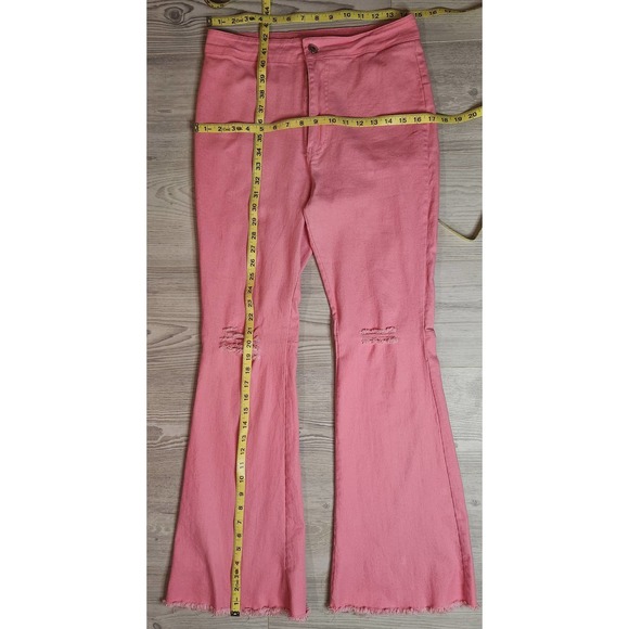 Vintage Pink Bell-bottom Jeans Flare Retro 70's Style Sz L - Picture 7 of 8